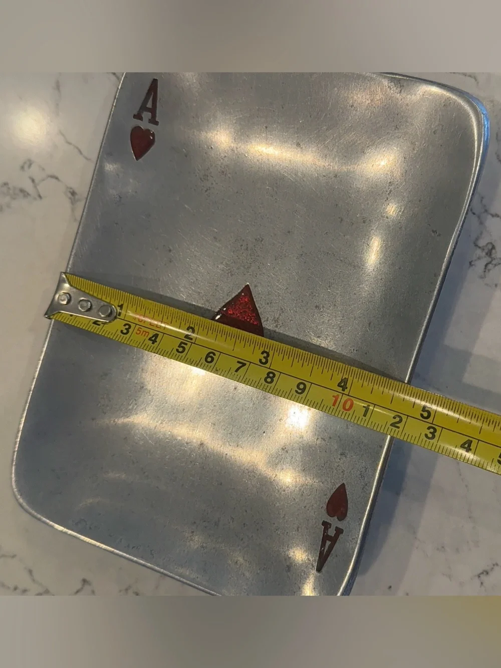 Vintage Pewter Ace of Hearts Metal Trinket Tray Dish